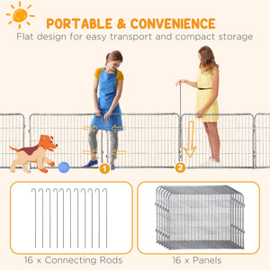 Heavy Duty Dog Playpen, 16 Panels Pet Playpen Dog Fence, Portable Puppy Exercise Pen, with 2 Doors Locking Latch, Outdoor or Indoor Use 23.5" Height