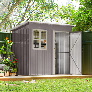 7' x 4' Galvanised Steel Outdoor Storage Shed, Garden Shed with Window, Lockable Wide Door and Air Vents – view 14