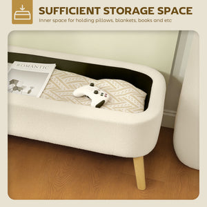47 Inches Storage Ottoman Bench, End of Bed Bench, Upholstered Teddy Fleece Storage Chest for Living Room, Beige