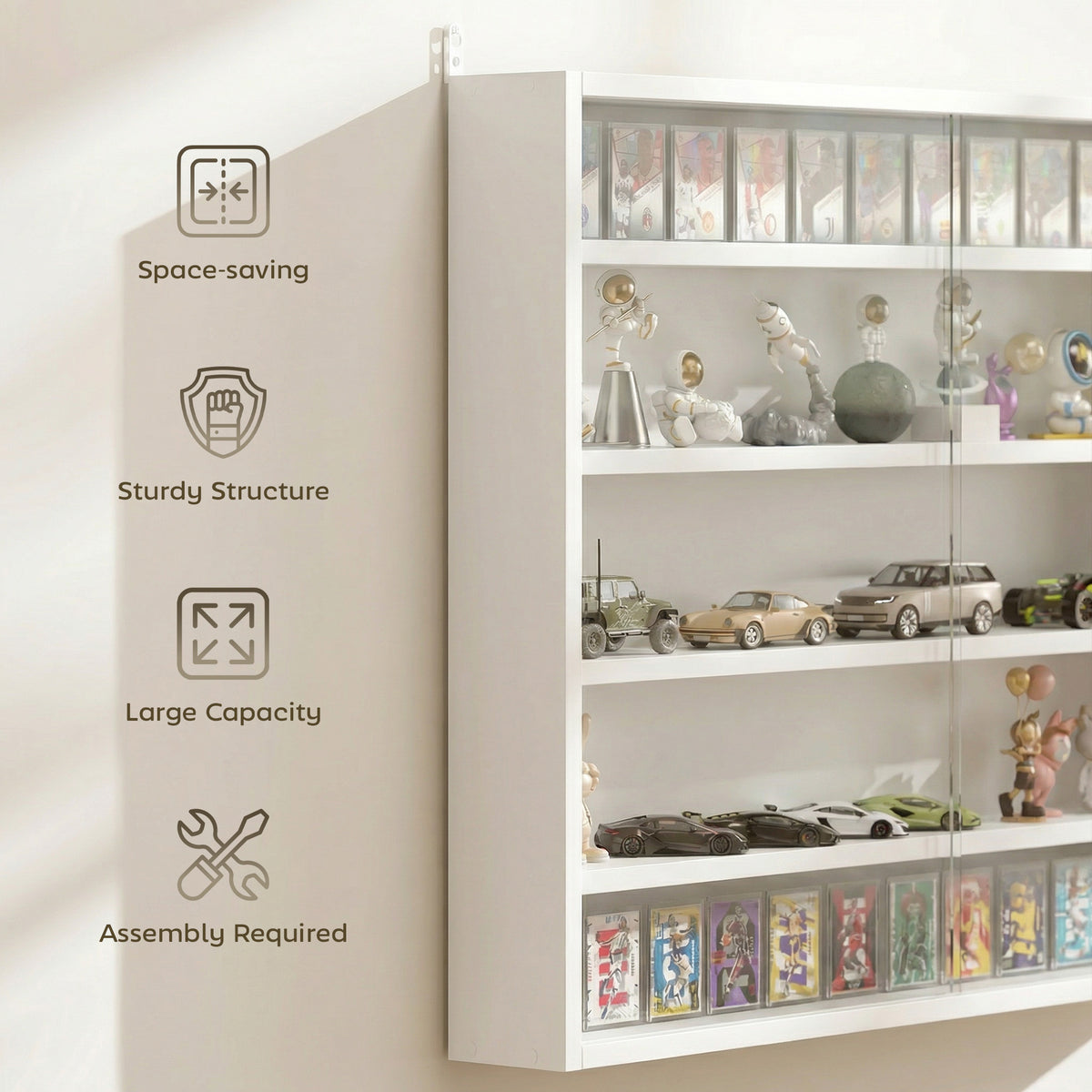 5-storey Display Cabinet, Shot Glass Display Case, Glass Curio Cabinet with 2 Glass Doors and 4 Adjustable Shelves, White