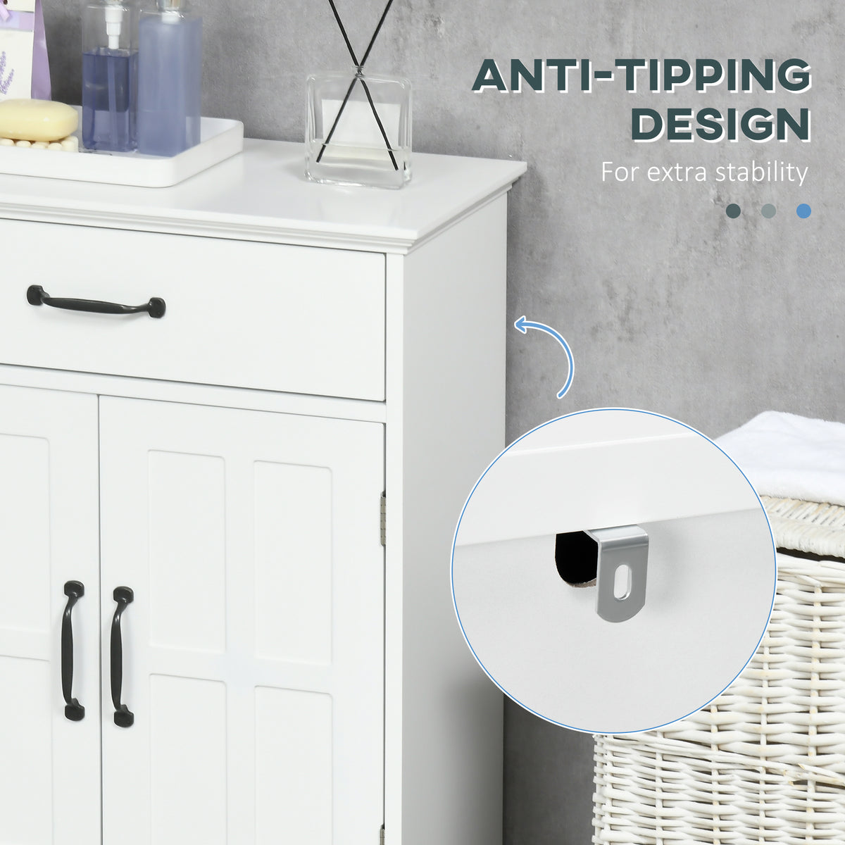 Bathroom Storage, Bathroom Cabinet with 2 Doors, Adjustable Shelves for Living Room Kitchen, 23.6"x11.8"x29.5", White