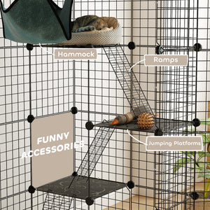 4 Tier DIY Cat Cage Indoor, Catio for 1-3 Cats with Hammock, 5 Doors, 3 Ramps, 3 Jumping Platforms – view 20