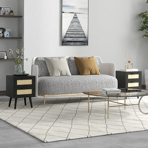 Boho Design Nightstand Set of 2, Side End Table with 2 Drawers for Living Room, Bedroom