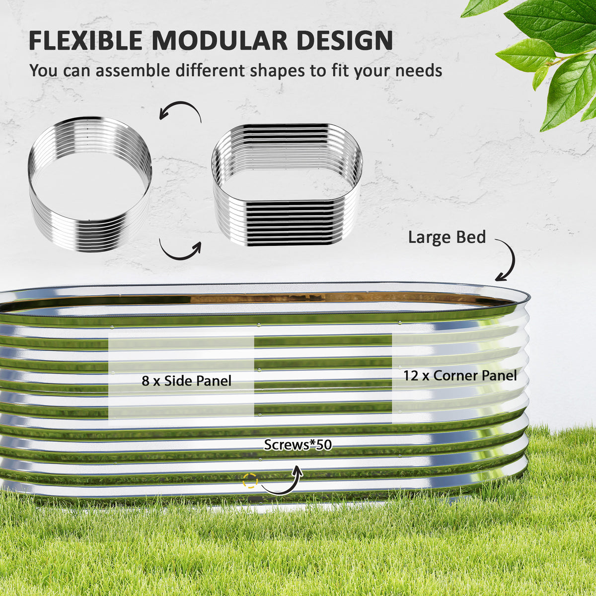5 x 2.5 x 2 ft Galvanized Raised Garden Bed, Easy DIY Oval Planter Box with Safety Edging and Gloves, Silver