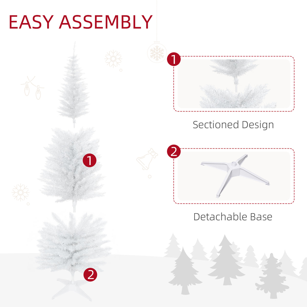 6 FT Christmas Tree Classic Tree Holiday Indoor Decoration, with Stable Plastic Base, White