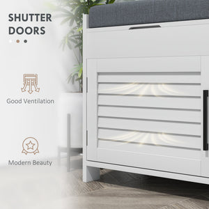 Entryway Bench with Cushion, Hidden Storage, Adjustable Shelves and Shutter Doors, 35.4" Shoe Bench, White