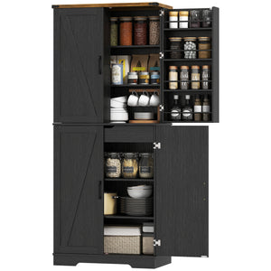 72" Kitchen Pantry Cabinet, Farmhouse Storage Cabinet with 4 Doors, Drawer