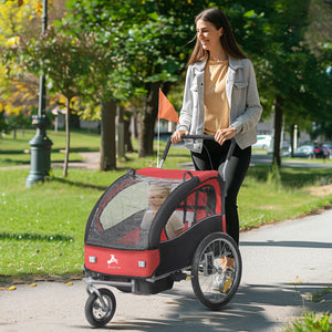 Aosom 2-in-1 Bike Trailer for Kids, Foldable 2-Seat Baby Stroller with 5-Point Harness, Rubber Wheels, Storage Bag