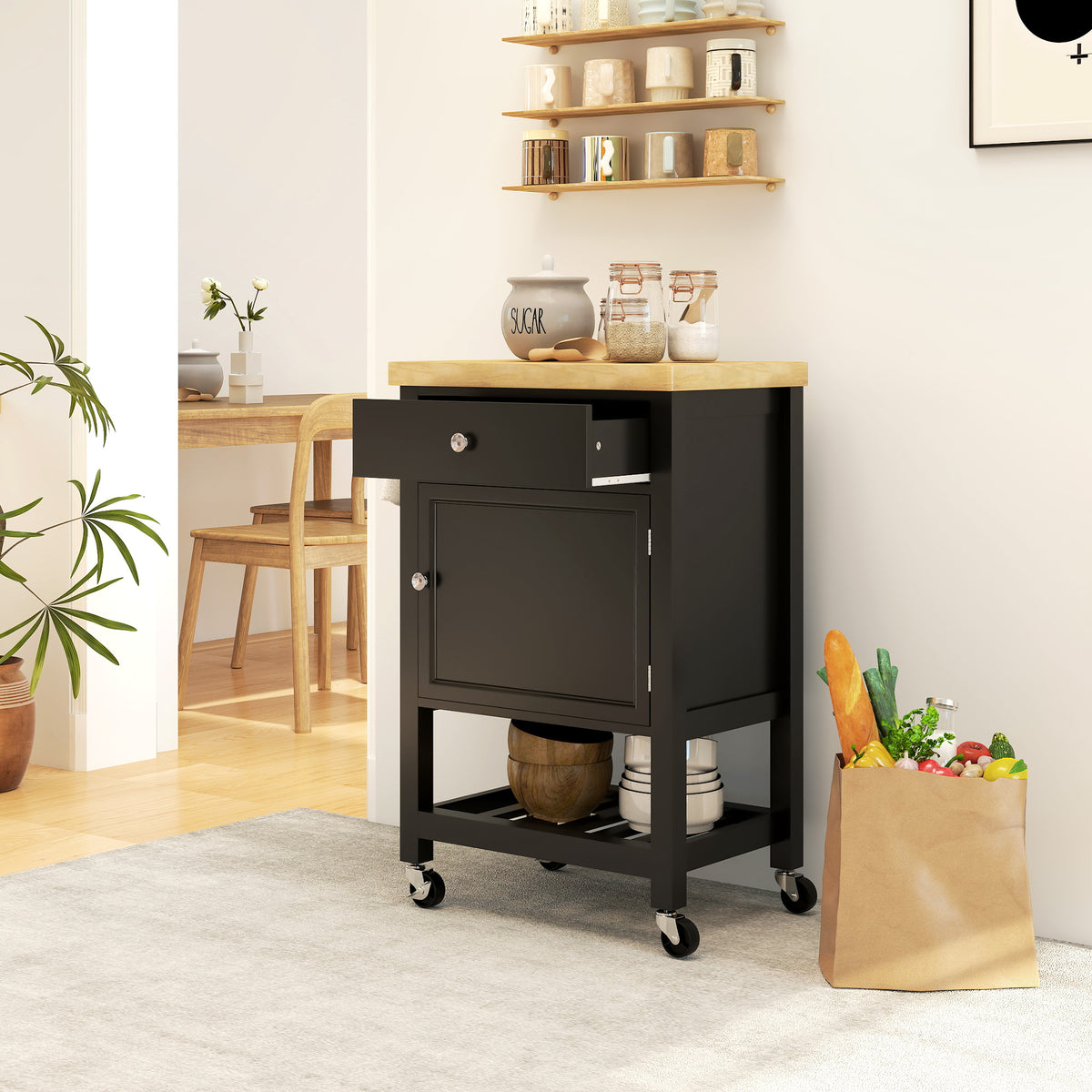 Kitchen Cart on Wheels, Rolling Kitchen Island Cart with Wood Top, Towel Rack – view 14