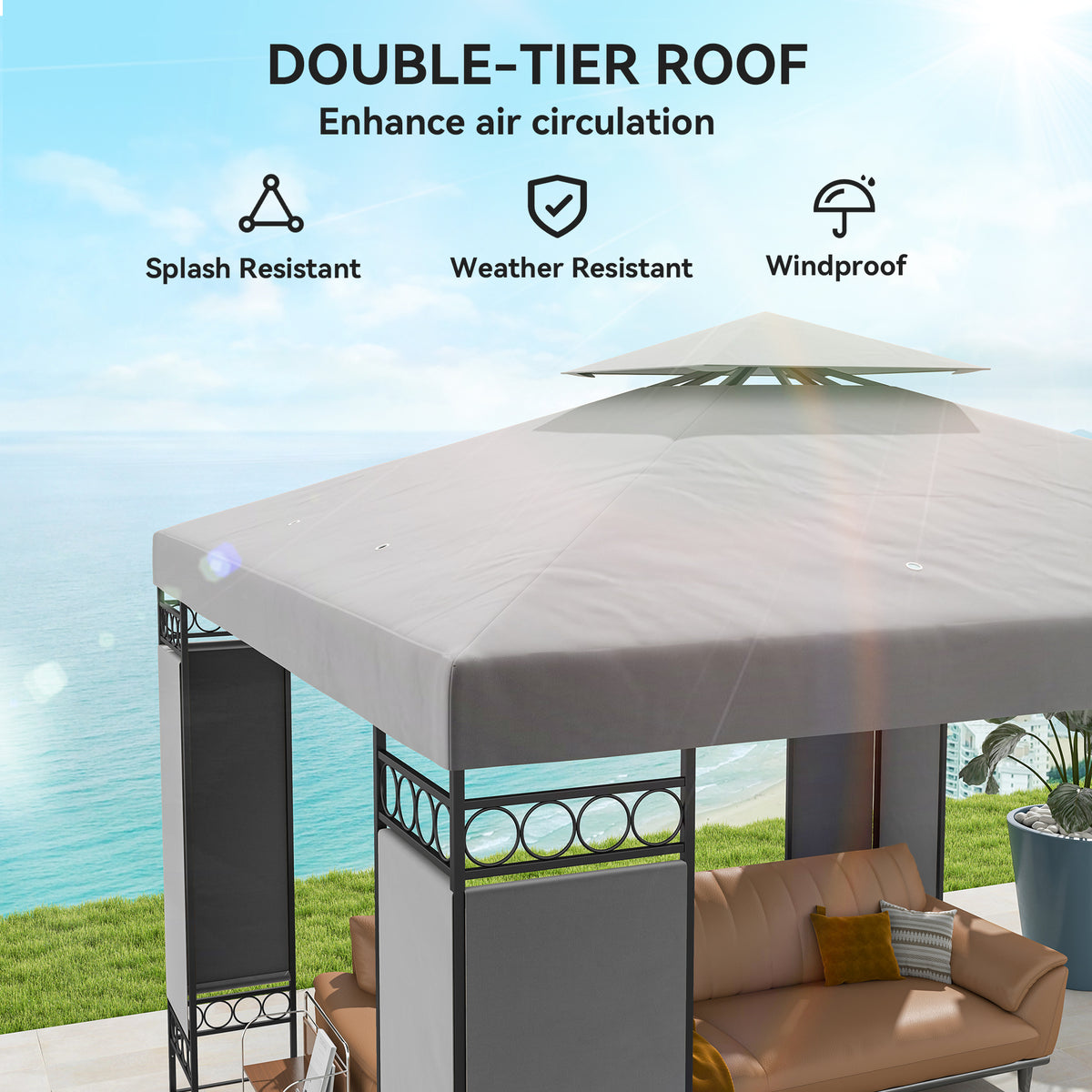 10 x 10 FT Canopy Gazebo, Double Roof Patio Gazebo with Screen Panels and Metal Frame for Deck, Backyard – view 10