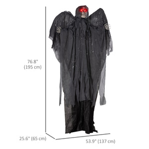 6.4' Life Size Winged Grim Reaper Outdoor Halloween Decoration Animatronic, Animated Prop w/ Light Up Eyes