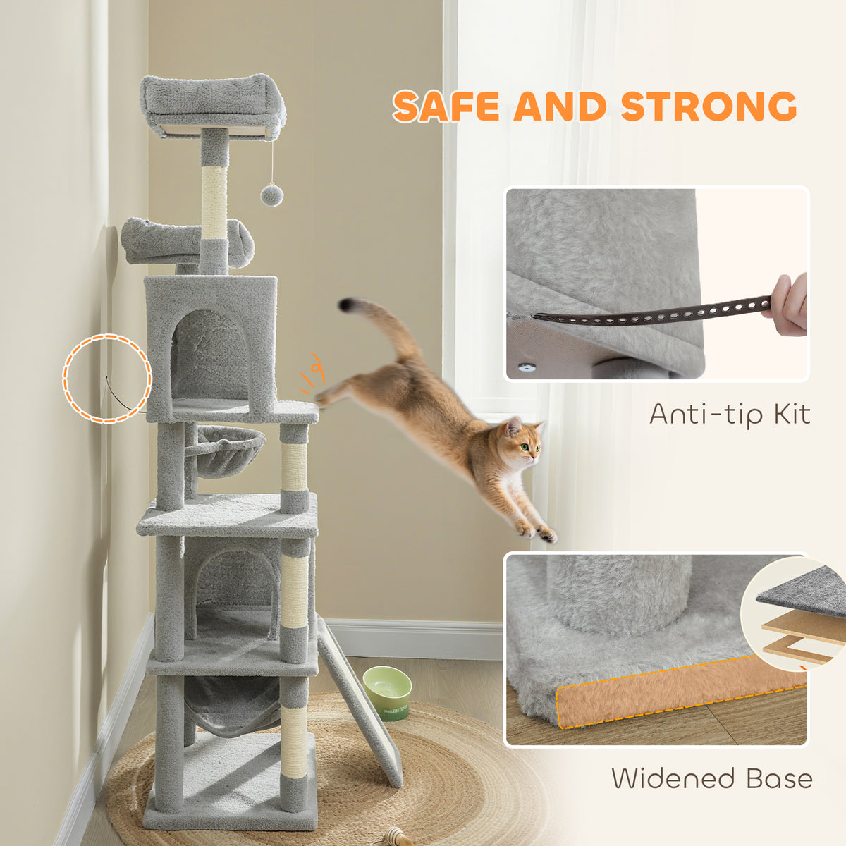 Cat Tree, 70" Multi-Level Cat Tower with 2 Condos, 2 Perches, Hammock, Toy Balls – view 19
