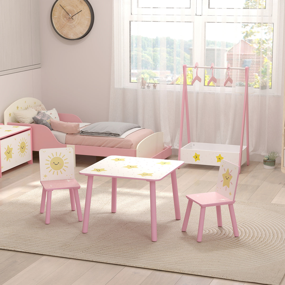 Qaba 3-Piece Kids Table and Chair Set with Animal Pattern for Boys and Girls Aged 3-8, Bedroom, Nursery, Playroom