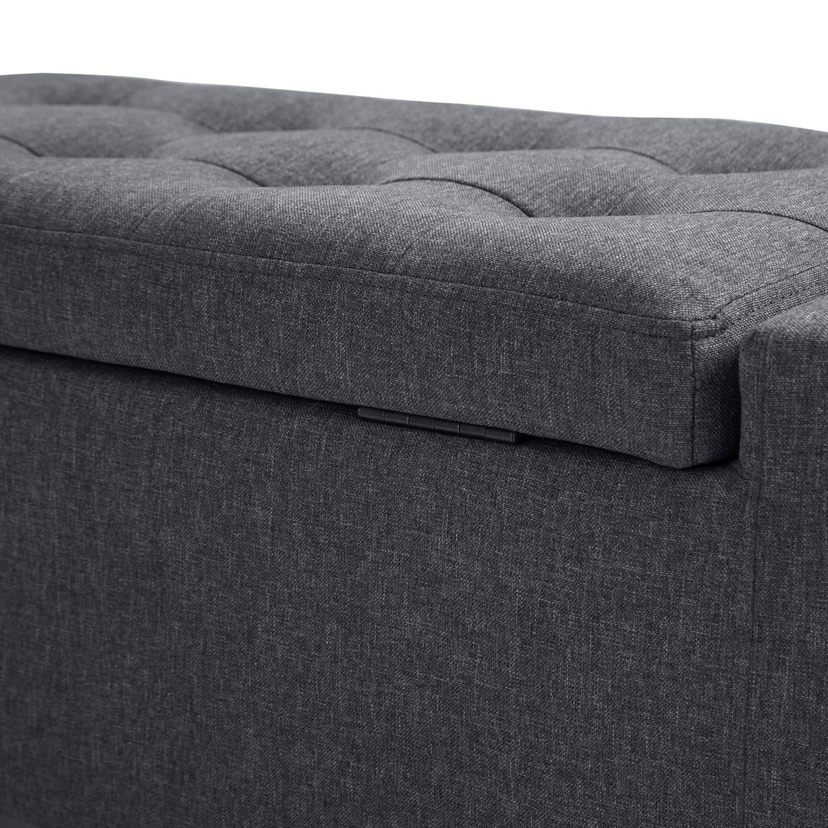 Storage Ottoman Bench, Linen Upholstered Bench with Tufted Design, Flipping Top, Dark Grey