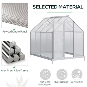 6' x 8' x 6.5' Walk-in Greenhouse, Polycarbonate Greenhouse with Adjustable Roof Vent, Base, Sliding Door – view 11