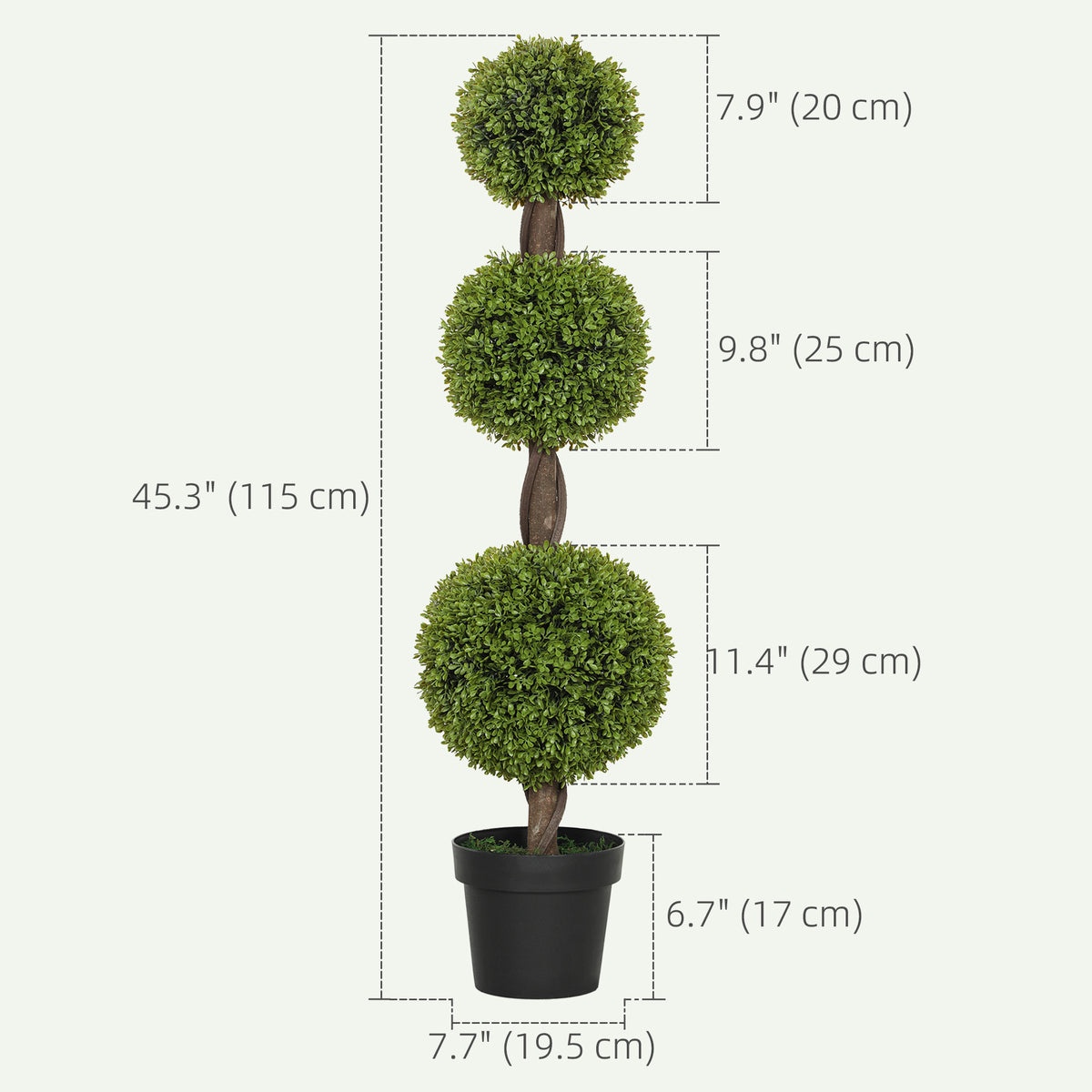 Set of 2 Artificial Ball Boxwood Topiary Trees, Fake Plants in Pots for Indoor Outdoor Decor, Green