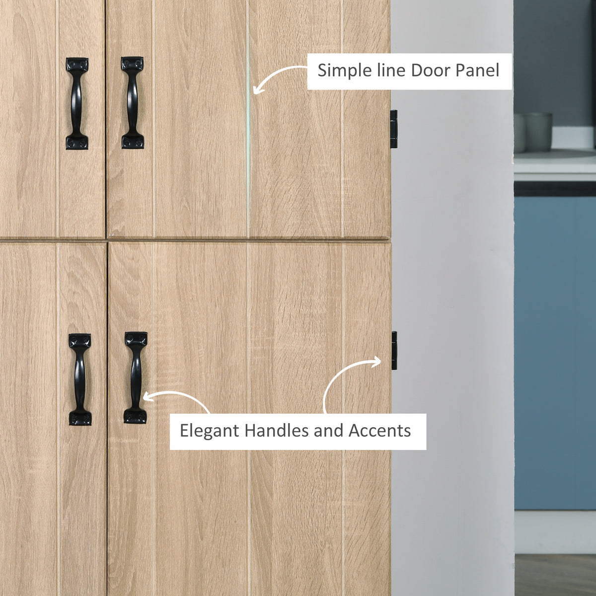 70" 4-Door Storage Cabinet, Freestanding Pantry Cabinet with Adjustable Shelves for Living Room, Natural – view 6