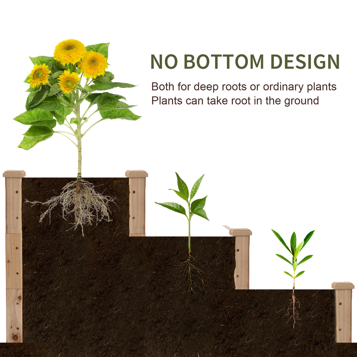 49" x 49" x 22" 3-Tier Raised Garden Bed Wooden Planter Kit Elevated Plant Box Stand for Yard, Patio – view 4