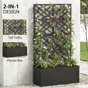 Metal Raised Garden Bed with Trellis for Climbing Plants, Freestanding or Wall Mounted Flower Bed with Privacy Panel