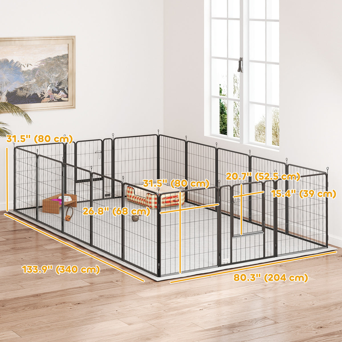 16 Panels Dog Playpen with Straps, Portable & DIY, for Small Dogs, for Yard, RV, Camping, Garden, 24" Height