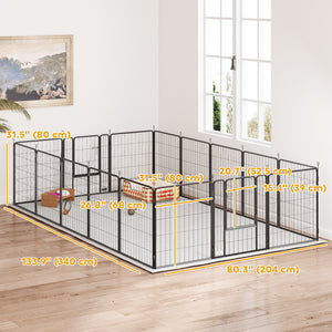 16 Panels Dog Playpen with Straps, Portable & DIY, for Small Dogs, for Yard, RV, Camping, Garden, 24" Height
