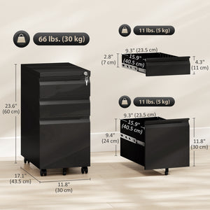 3 Drawer Filing Cabinet with Lock, Steel Office Storage Cabinet with Hanging Bar for A4, Legal – view 2