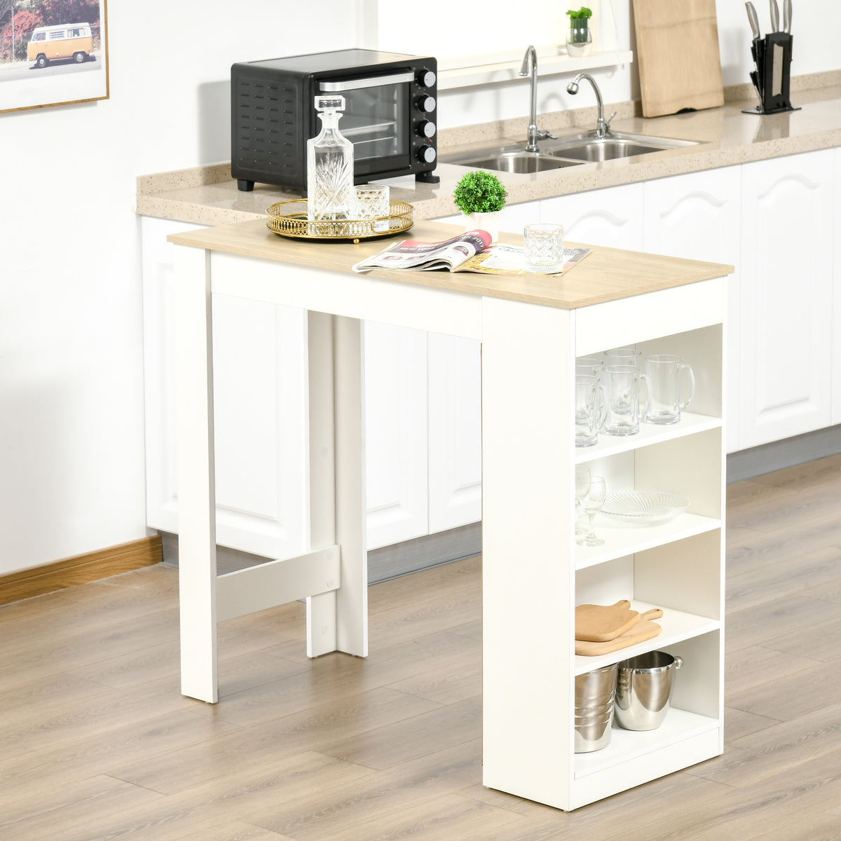 Bar Table, High Top Pub Table with 4 Storage Shelves, Modern Bar Height Table for Home Bar, Kitchen, Grey – view 12