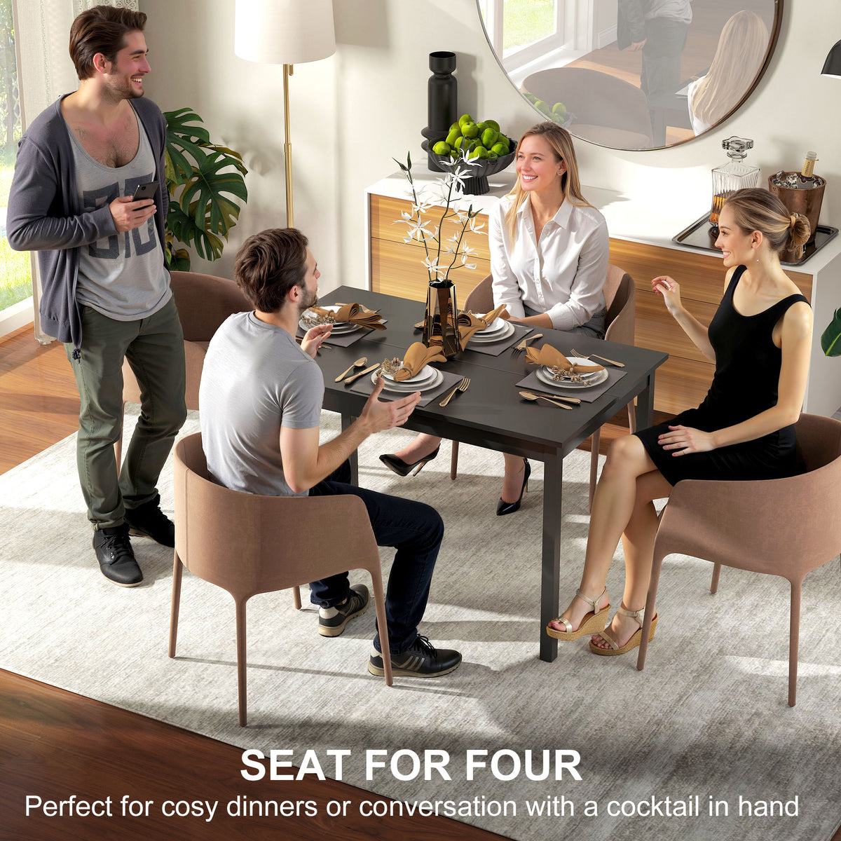 47" x 30" Dining Table, Farmhouse Dining Room Table with Pine Wood Frame, Space Saving Kitchen Table, Black – view 3