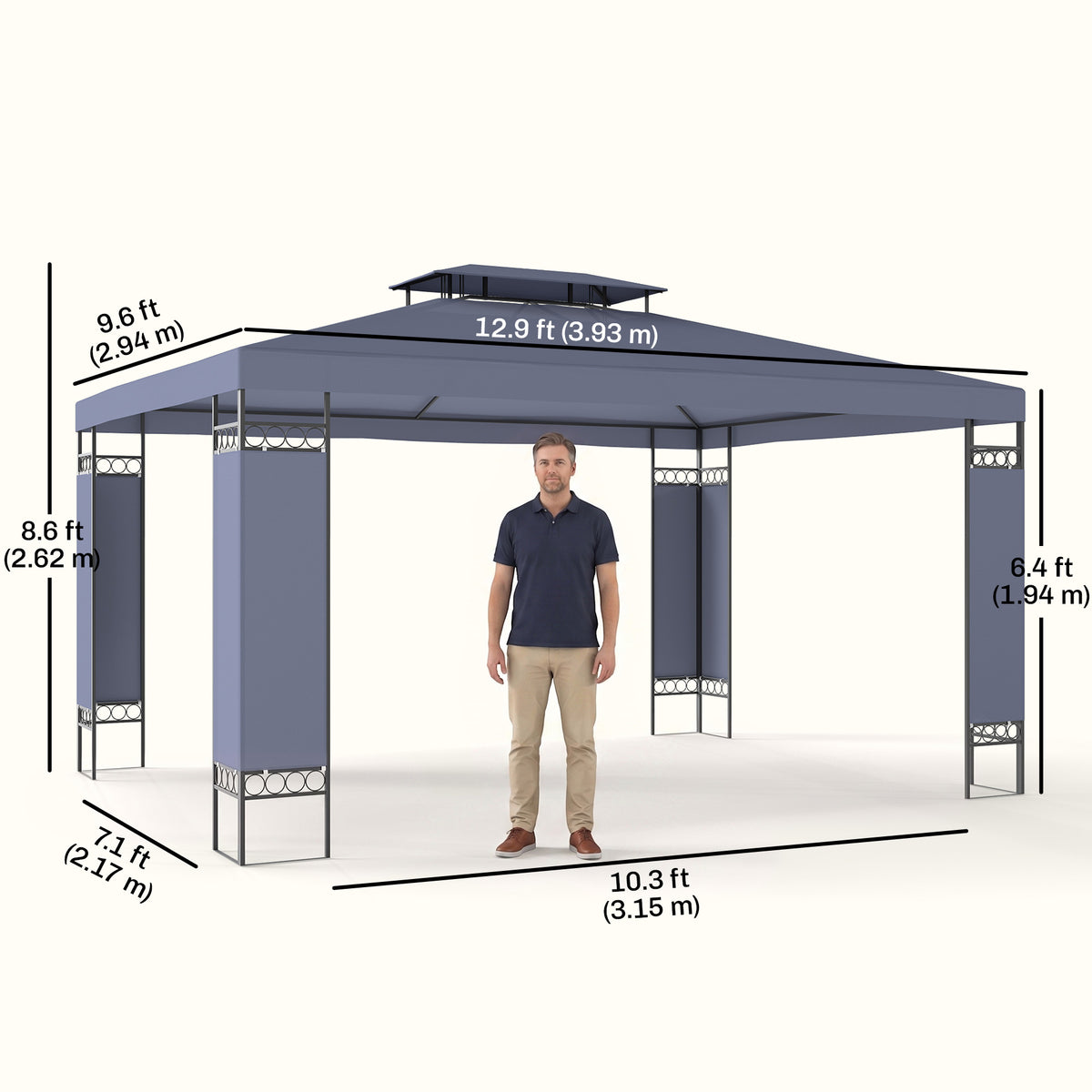 10' x 13' Outdoor Gazebo, Double Roof Patio Gazebo Canopy Shelter with Screen Decorate Corner Frame, White – view 9