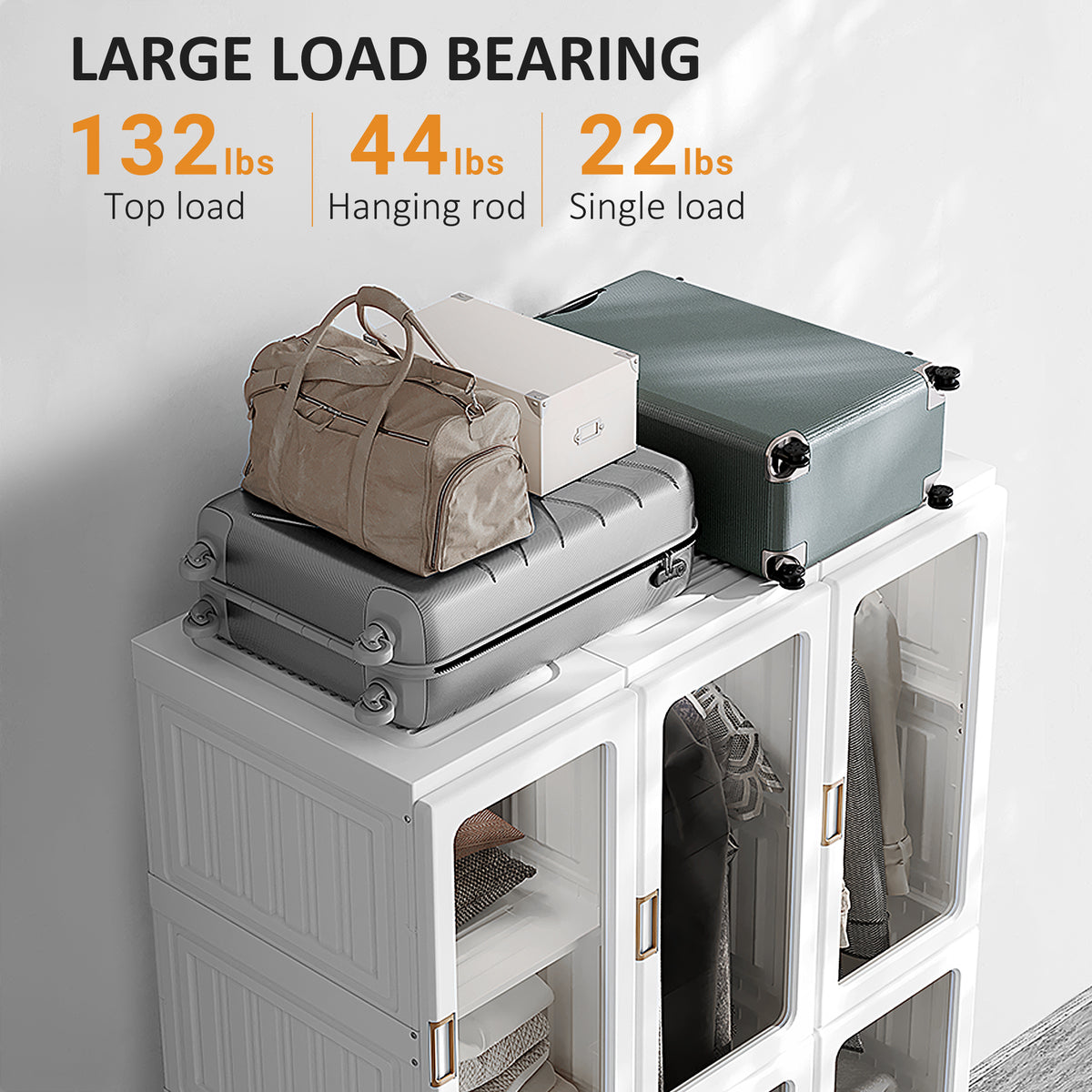 Small Apartment Bedroom Closet Foldable Portable Closet with Cube Storage Hanging Rods Magnet Doors, White