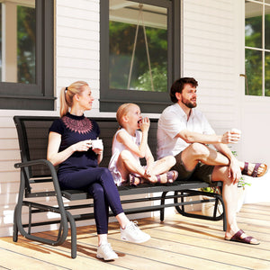 3-Seat Outdoor Glider Chair, Patio Rocking Chair, Steel Frame, Sling Fabric Seat for Garden, Backyard – view 7