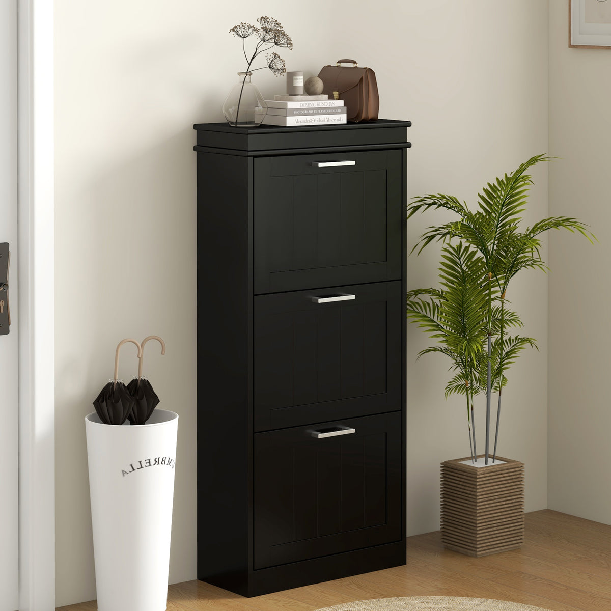 Slim Shoe Cabinet with 3 Flip Drawers and Adjustable Shelves, Narrow Shoe Cabinet for 15 Pairs of Shoes – view 7