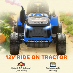 Qaba 12V Kids Ride On Tractor with Trailor, Remote Control, Music, Lights, Shifter, for Kids Ages 3-8 Years