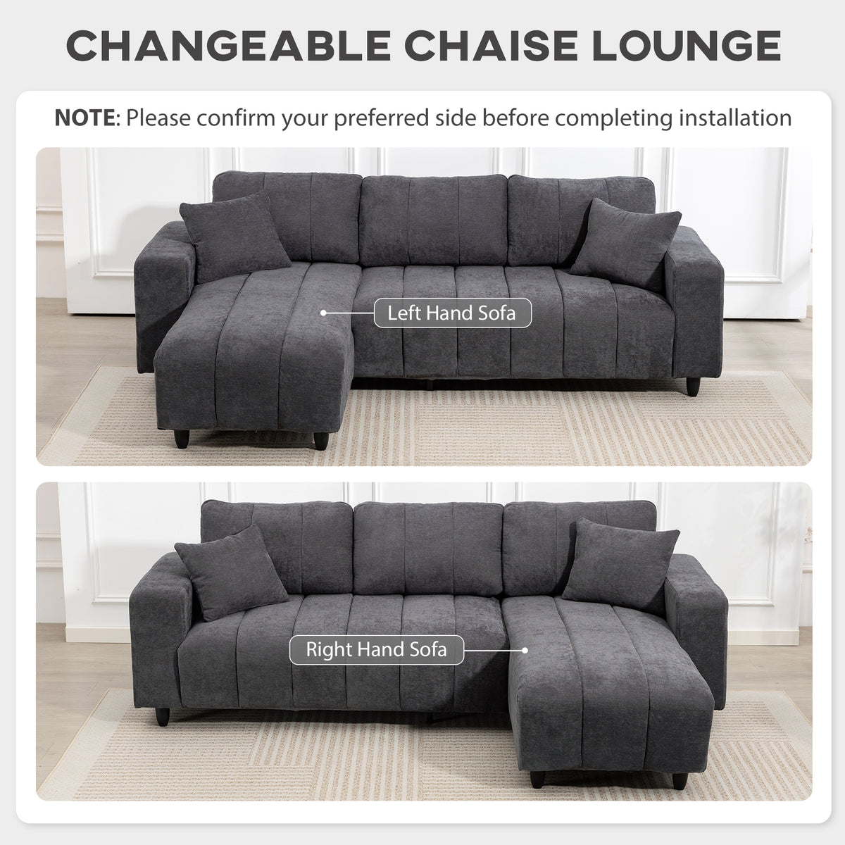 Sectional Couch with Integrated Seat, 3 Seater L-Shaped Sofa with Changeable Chaise, Spring Cushion – view 10
