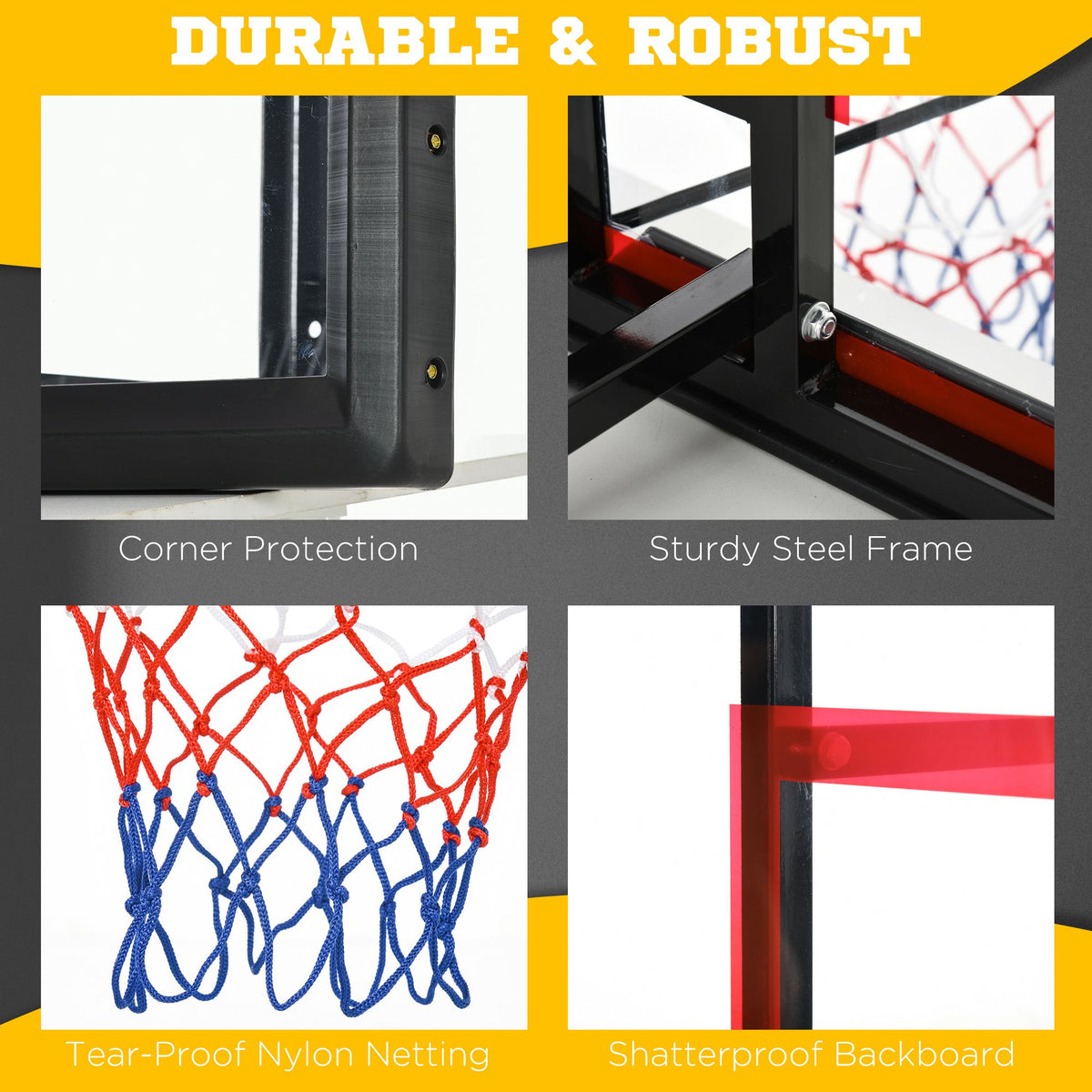 Soozier Wall Mounted Basketball Hoop with 43'' x 30'' Shatter Proof Backboard, for Indoor and Outdoor, Black