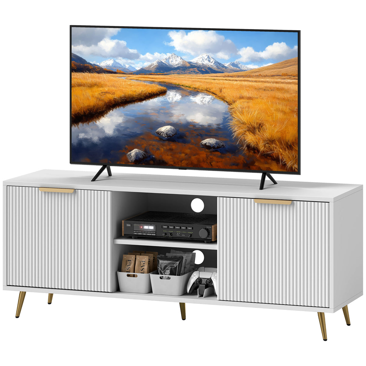 TV Stand with Storage for 55 Inch TV, Modern TV Cabinet with 2 Open Shelves and 2 Cabinets for Living Room – view 15