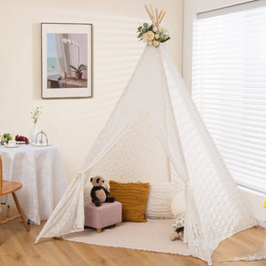Lace Teepee Tent with Colorful Light Strings for Children view 3