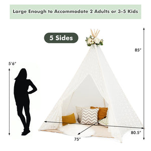 Lace Teepee Tent with Colorful Light Strings for Children view 4