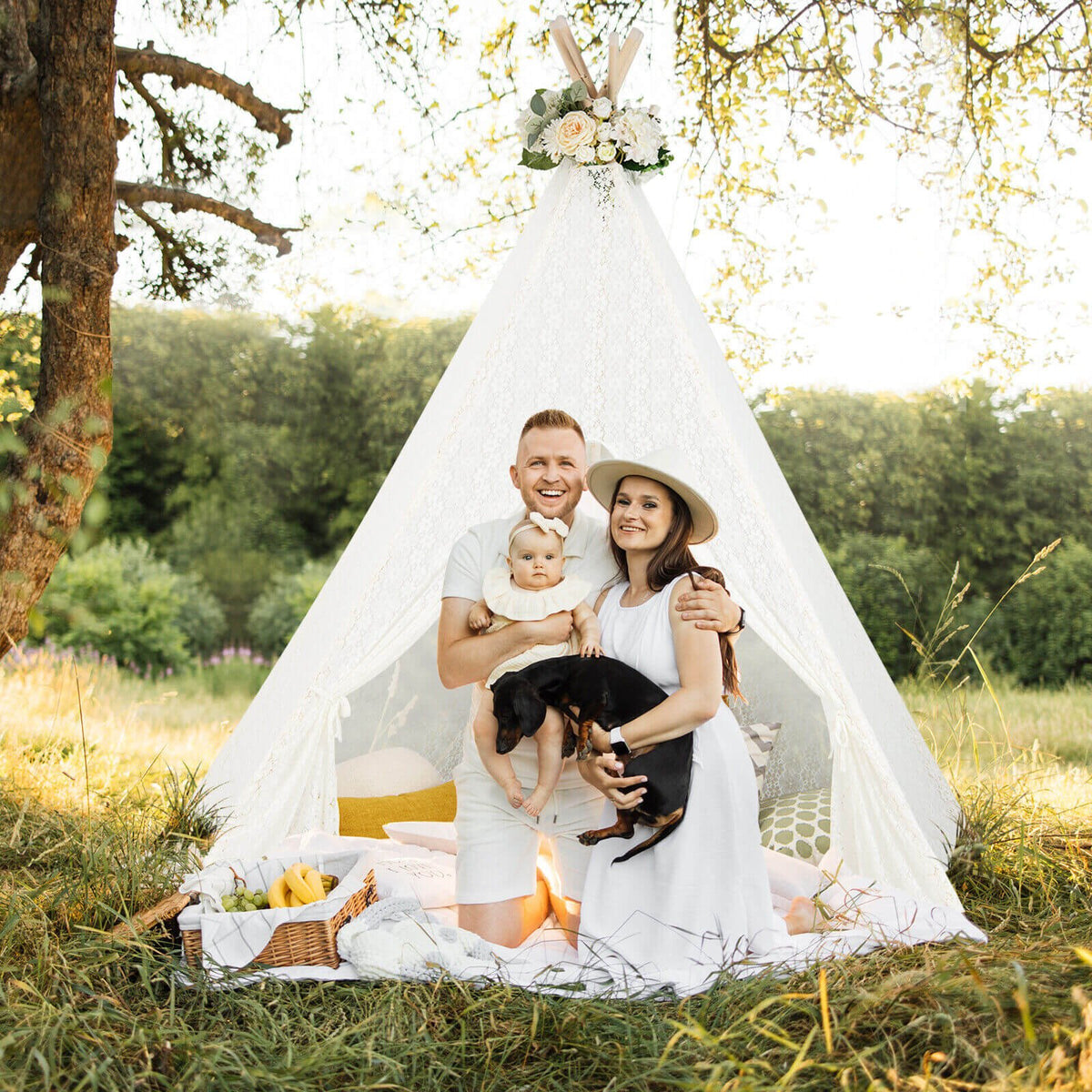 Lace Teepee Tent with Colorful Light Strings for Children view 5