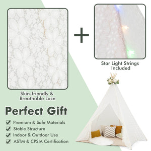 Lace Teepee Tent with Colorful Light Strings for Children view 7