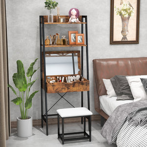 Ladder Vanity Desk Set with Flip Top Mirror and Cushioned Stool-Black view 3