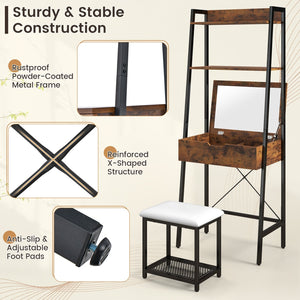 Ladder Vanity Desk Set with Flip Top Mirror and Cushioned Stool-Black view 6