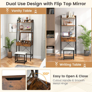 Ladder Vanity Desk Set with Flip Top Mirror and Cushioned Stool-Black view 7