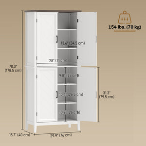 70" Tall Kitchen Storage Cabinet Modern Farmhouse Pantry Cabinet with 4 Chevron Doors and 4 Adjustable Shelves, White