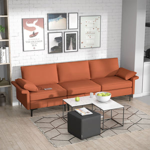 Large 3-Seat Sofa Sectional with Metal Legs and 2 USB Ports for 3-4 people-Red view 2
