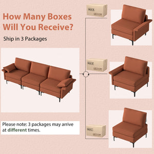 Large 3-Seat Sofa Sectional with Metal Legs and 2 USB Ports for 3-4 people-Red view 7