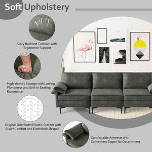 Large 3-Seat Sofa Sectional with Metal Legs and 2 USB Ports for 3-4 people-Silver view 5