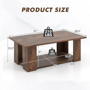 Large 36/41 Inch 2-tier Wooden Modern Coffee Table with Storage Shelf-Coffee view 5