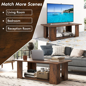 Large 36/41 Inch 2-tier Wooden Modern Coffee Table with Storage Shelf-Coffee view 7
