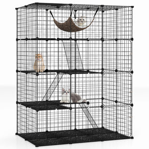 Large 4-Tier Cat Cage with Skylight and Hammock for 1-4 Cats-Black